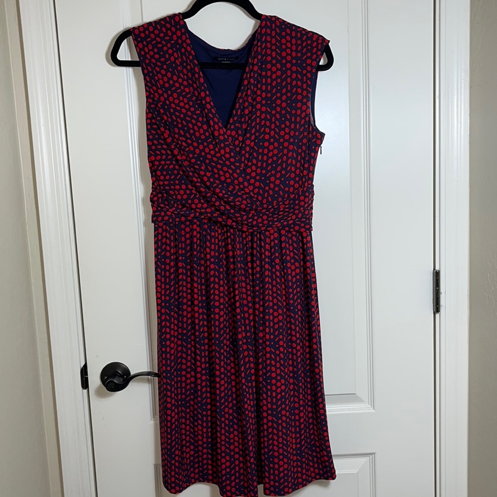 Tommy Hilfiger polka dot faux wrap navy/red dress size 8